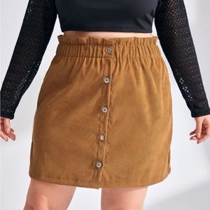 NWOT Plus High Waist tan stretch waist corduroy button detail skirt 3xl